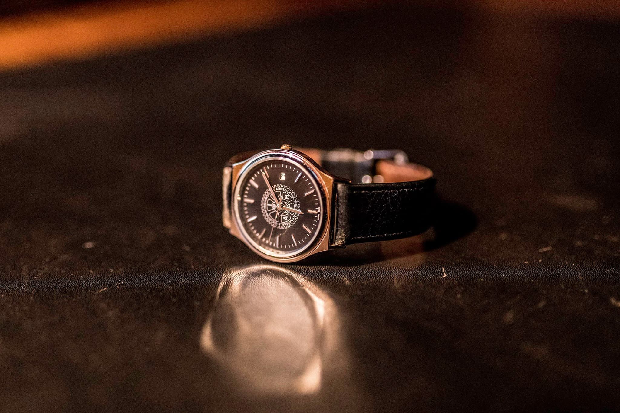 Löfven’s watch, with the machinists’ union emblem on its face and a black leather strap